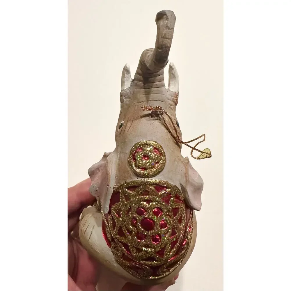 Rare Vintage Mark Robert’s Circus Elephant On Ball Ornament Red w/Gold Glitter